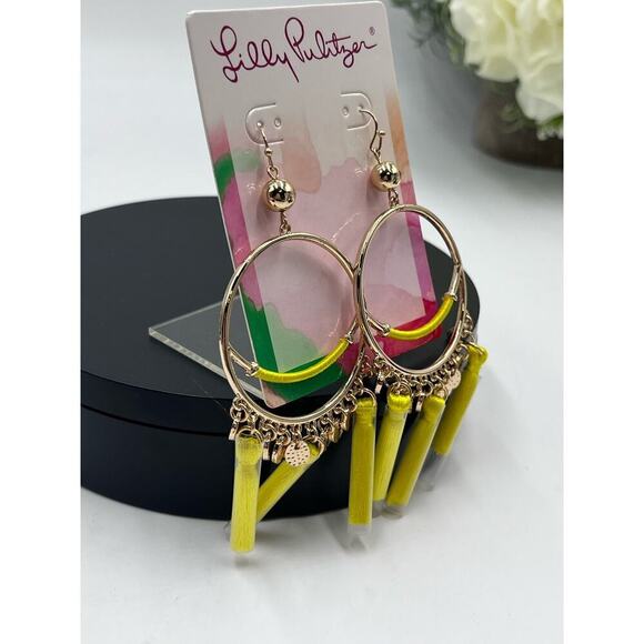 Lilly Pulitzer NWT YELLOW Tassel LILLYS LEMON STATEMENT EARRINGS~ SURF GYPSEA - Picture 6 of 12